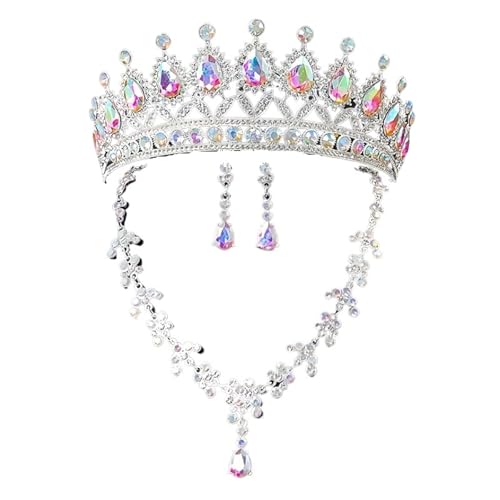 High-End Bridal Three-Piece Set - Necklace, Earrings & Crown For Wedding Season(SilverColorful)