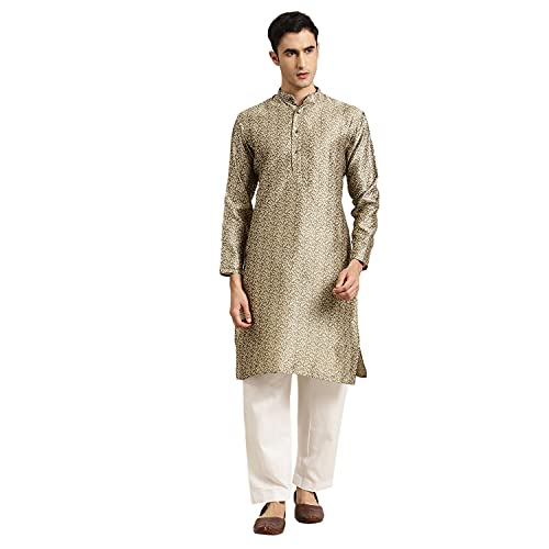 Image of SOJANYA (Since 1958, Men's Silk Blend Grey Kurta Pyjama & Silk Blend Jacket Combo