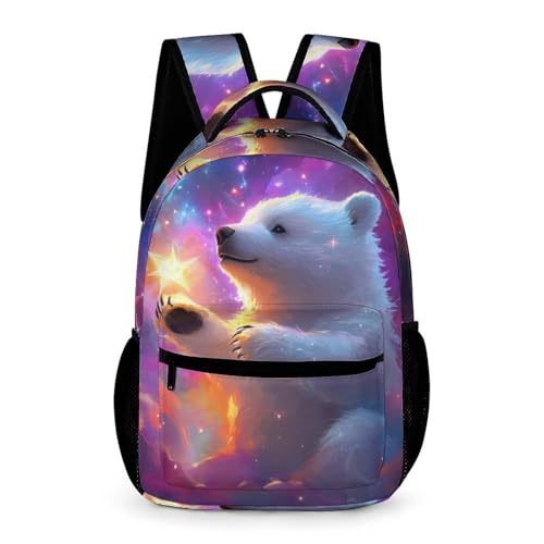 Polar Bear And Stars Travel Backpack Casual Daypack Shoulder Bag with Adjustable Shoulder Straps