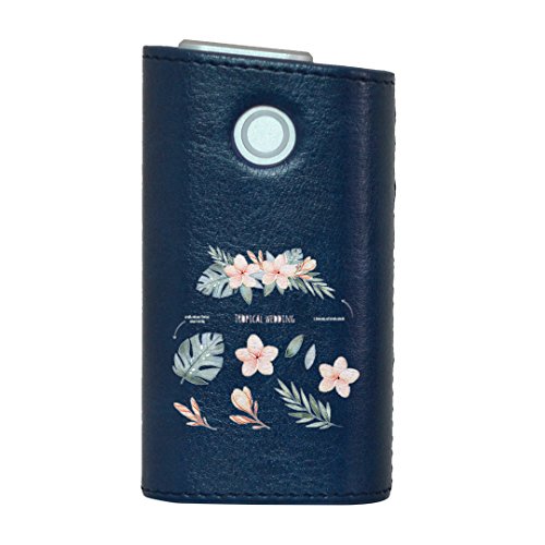 glo グロー グロウ 専用 レザーケース レザーカバー タバコ ケース カバー 合皮 ハードケース カバー 収納 デザイン 革 皮 BLUE ブルー リーフ 花 トロピカル 014384