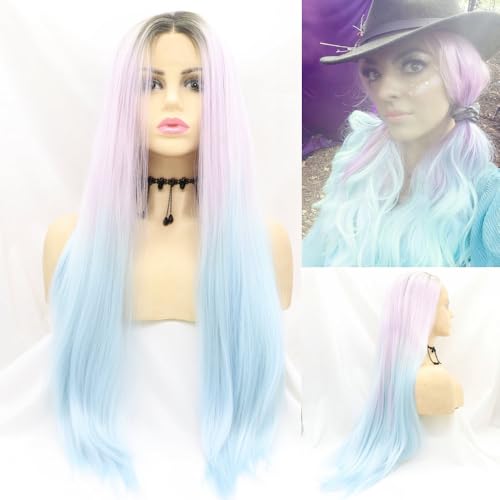 Perruque violette et bleue pour cosplay et maquillage artistique sur scène