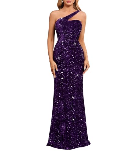 dasmzper Women's One Shoulder Sequin Evening Gown – Formal Maxi