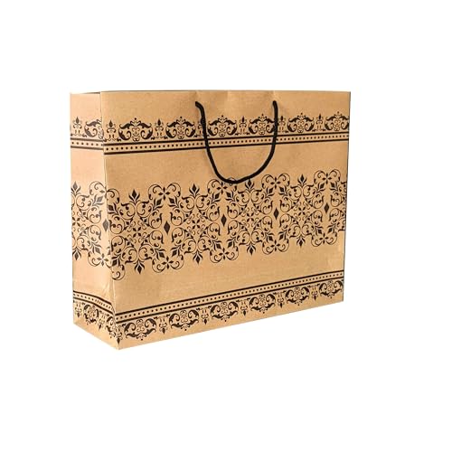 Image of Flora Paperbasg - Large B12x15x4.5 Inches Pack of 15pcs Large Brown Kraft Paper Bags Bulk with Black color Rope Handle Ideal for Shopping, Packaging Retail Part, Craft Gift Wedding Recycled Business