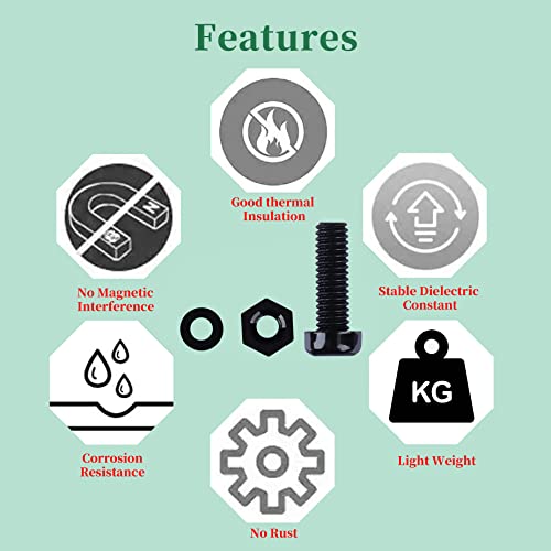 Pzsmocn 300 Stück/100 Sätze M2,5 * 8 mm Schwarzes Nylon Kunststoff Kreuzschlitz Rundkopfschrauben-Sechskantmuttern mit Isolierscheibe Standardgröße, für Heimwerker und Elektronische Montage.