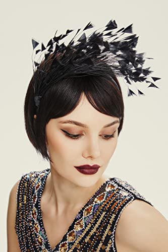 Babeyond 1920S Fascinator 20S Gatsby Feather Headband Kentucky Derby Headpiece For Cocktail Wedding Tea Party (Black) #TOP1