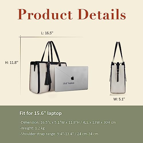 ECOSUSI Laptop Bag For Women 15.6 Inch Work Tote Bags PU Leather Computer Purse For Business Office With 3 Layer Compartments - Thumbnail 5