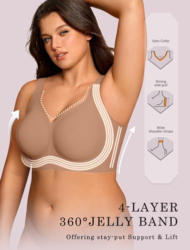 Image of OEAK Womens Wireless Jelly Bras Plus Size Support Push Up Comfortable Bra | no underwire,full coverage,for large breast,minimizer bra,seamless,tshirt bras,everyday bra