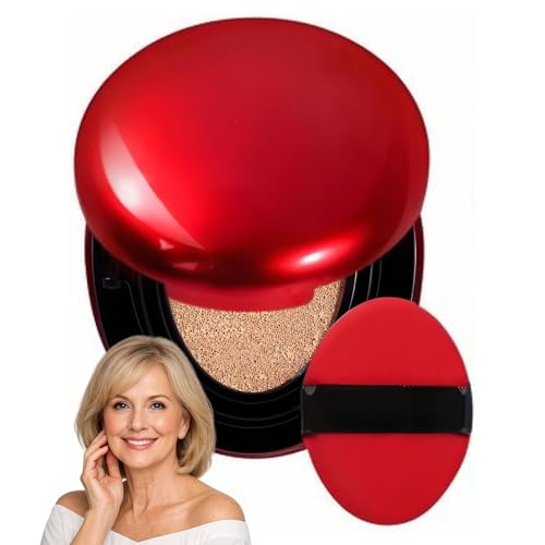 Cushion Foundation Full Coverage for Mature Skin, 24 Hours Durable Luster & 72 Hours Glass Skin Effect, Lightweight Hydrating Formula with SPF, Waterproof & Sweatproof, Portable (04#)