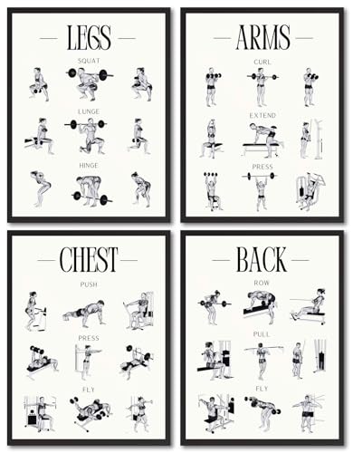 Fitness Exercises Wall Art dumbbell workout Gym Bodybuilding Training Legs Back Arms Strength Training Paintings Pictures Poster Printing Wall Decor for Gym Club Living Room Home Decoration frameless