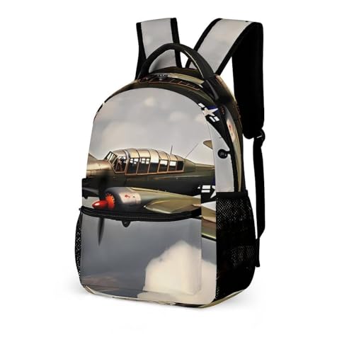 World War 2 Aircraft Airplane Backpack for Travel, Ultra Durable Small Bookbag Lightweight Daypack for Women Men4