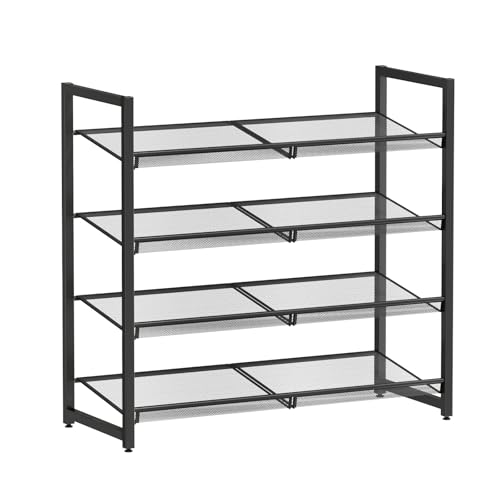 Image of Metal Shoe Rack for Closet,entryway, 4-Tier Shoe Organizer, Adjustable Flat or Angled Shelves, Holds up to 20 Pairs Shoes, Black