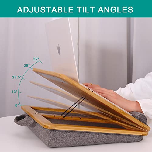 Lap Desk, Coiwai Lap Desk With Cushion, Lapdesk For Laptop Adjustable Tilting Angle, Laptop Stand With Tablet Phone Slot Holder Portable Table Bed Tray For Home Office Couch Notebook Book Bamboo #TOP1