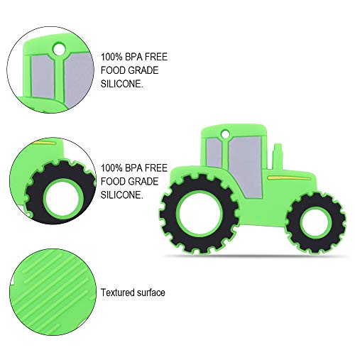 Image of Car Series Baby Teething Toys,Food Grade Silicone Chew Teether for 3 Months+ Infant Boy and Girl,Toddler Sensory Chewing Teether,BPA Free. (Tractor, Green)