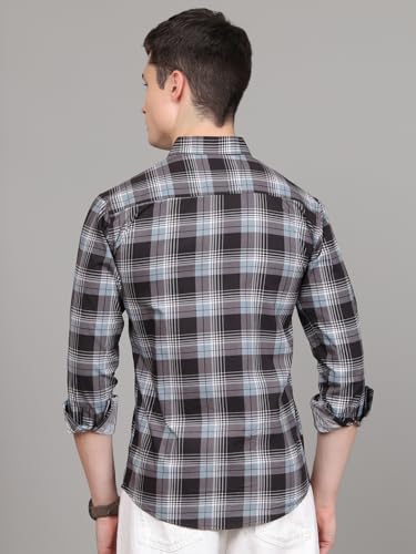 Image of Majestic Man Stylish Slim Fit Cotton Spread Collar Checked Casual Shirt