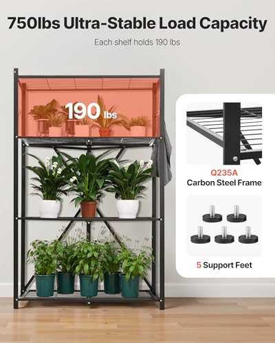 Image of VEVOR 4-Tier Foldable Storage Shelf, 36W x 21D x 60H Inch Folding Metal Rack Shelving Unit, No Assembly Organizer Shelf with 5 Wheels & 4 Hooks for Pantry, Kitchen, Garage, Basement, Black