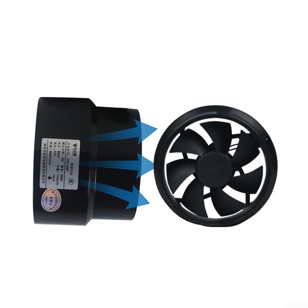 HpLive Leistungsstarker 12V Kanalventilator 100-110mm Lüfter mit 110m³/h Luftstrom für Innen und Außen(Air Outlet)
