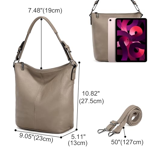 Image of YALUXE Women's Genuine Leather Hobo Handbags Bucket Purses Shoulder Bags Cross-bodys Bags