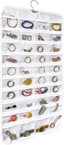 Image of Hanging Jewelry Organizer 48-Pocket Dual-sided Jewelry Storage for Jewelry Earring Necklace Bracelet Ring Storage Travel Holder, WHITE