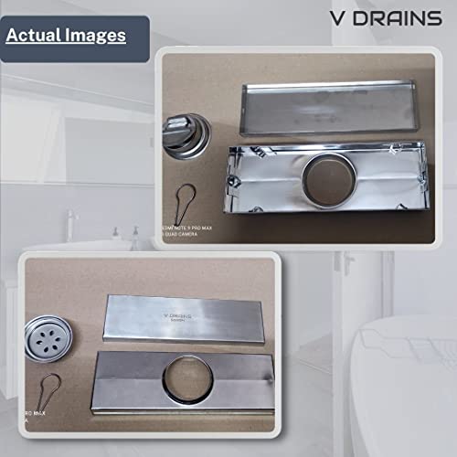 Image of 600x100 mm Tile Marble Insert Floor Shower Drain Channel | Linear (Long) Drain for Bathrooms, Floor, Balconies of SS (Grade AISI 304 18 /8) with Cockroach Trap | Center Outlet (24x4 inches)