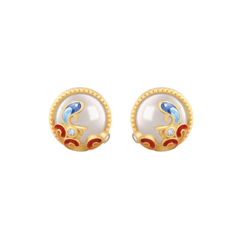 Tige S925 pour ces boucles d'oreilles poisson blanc émail plaqué or