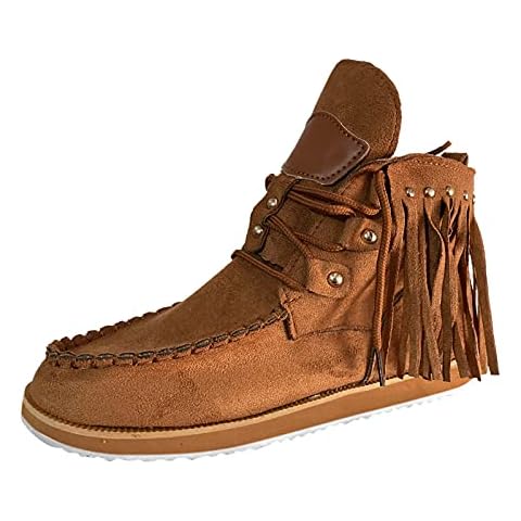 AODONG Booties for Women Low Heel V Cut Flat Ankle Boots Comfort Cowboy Combat Boots Fall Winter Boots Shoes Brown Cover