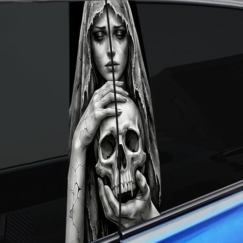 Image of Halloween Cars Body Horror Sticker, Classic Horror Movie Characters Peeking Decal Michae Waterproof Scary Vinyl Stickers for Bumper Car Decals 11in*18.89in (Sad Beauty)