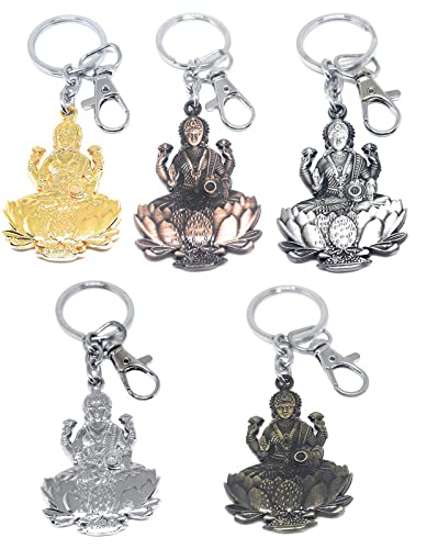 aura Pack of 2 Double Sided Mahalakshmi Keyring Keychain for Bike Car Home Keys Men Women Girls Boys Metal Hook Multi Color Keychain-picture-19