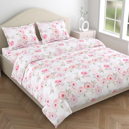 Image of Haus & Kinder Bedsheet King Size 300 TC Tencel King Size Bedsheet Cotton, Flat Bedsheet for Kind Size Bed Silky-Soft (108x108 Inches) - Fleur Elysee