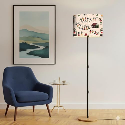 Image of TEKCOOL Industries Floor Lamp for Living Room with 3 Shelves Decorative Metal Floor Lamp Standing Home Decoration Floor JuteLamp Shade Reading for Bedroom, Office,Kitchen (A3)