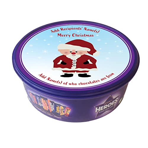 Image of Santa Personalised Chocolate Sticker - Christmas Roses, Heroes & Celebrations Chocolate Tubs Personalised Sticker (Purple)
