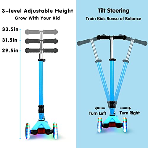 Immek Kick Scooter For Kids 3 Wheels Folding Ages 3-12 Years Old Toddler With Three Led Light Wheel, Adjustable Height, Rear Brake, Outdoor Activities For Boys/Girls Maximum Weight 110 Lb (Blue) #TOP3