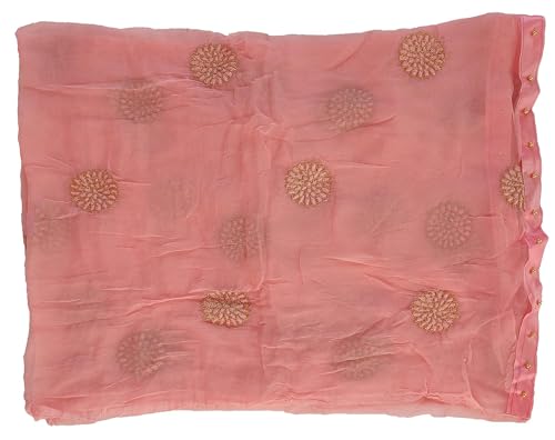 Flower Embroidered Work Chiffon Dupatta for Womens & Girls with Fancy Moti Lace2