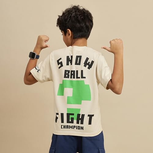 Image of Kidsville Official Minecraft Steve, Alex & Creeper Half Sleeves Round Neck Graphic Printed Regular Fit Pure Breathable Cotton Fabric Tshirt for Boys