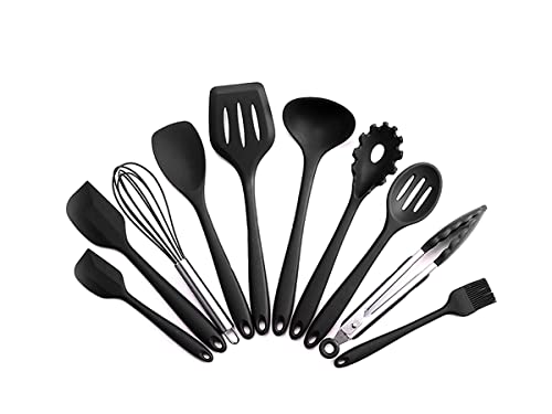 Kit de colheres escumadeiras e espatulas de silicone 10 peças (PRETA)