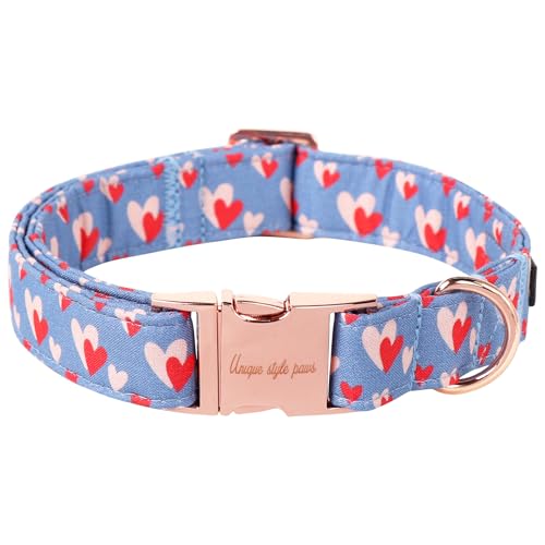 Unique style paws Valentine's Day Dog Collar Metal Buckle Collar Blue Pink Love Heart Gift for Small Medium Large Boys Girls Dogs Wedding
