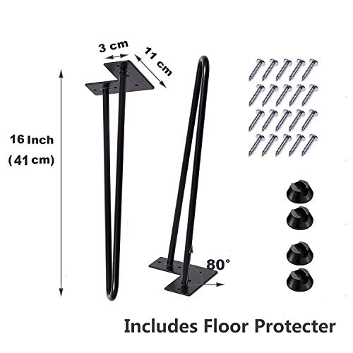 MSOBAIW 16 inch Hairpin Metal Coffee Table Legs Set of 4, DIY Furniture Pin Legs for Side Table, Nightstand, Chair ect, 3/8" Thick Heavy Duty Mid-Century Modern (16", Black) - Image 6