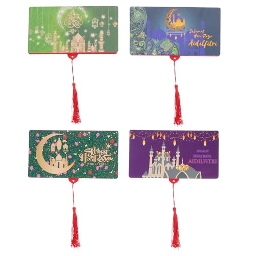 TIDTALEO 4個折りたたみ式お札入れ封筒 馬来シア祭り用 カード収納可能 紫城 浅緑月 深藍月 各 おしゃれで縁起の良いデザイン