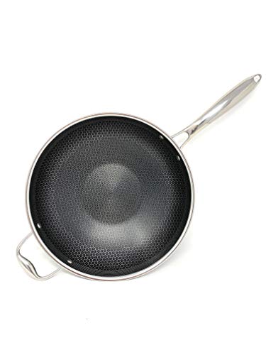 HexClad 12 Inch Wok, Hybrid Stainless/Nonstick Inside and Outside Cookware, Commercial