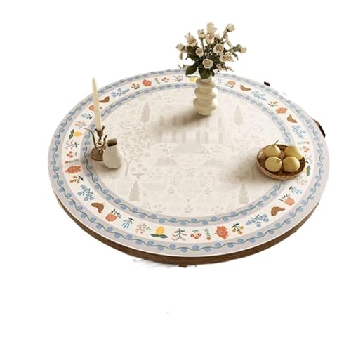 SHENJMAI Manteles de mesa modelo granja pastoral mantel redondo de PVC para mesa de comedor de piel decoración protectora para escritorio impermeable a prueba de aceite (001, diámetro 120 cm)