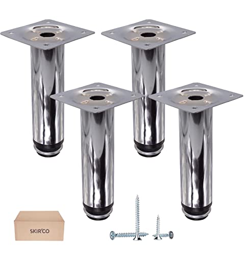 SKIR'CO Paquete de 4 patas de metal ajustables en altura para muebles, patas de muebles de cromo brillante de 12 cm, patas redondas para sofá con tornillos (4, altura 12 cm)