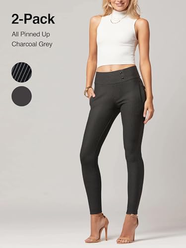 Conceited 2-Pack Stretch Slacks for Women - Wear to Work - Slim Leg Dress Pants with Pockets - All Pinned Up, Charcoal - (Large)2