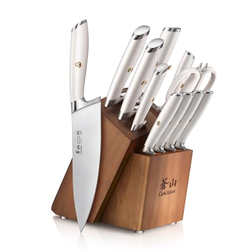 Cangshan L Series Knife Block Sets, Forged German Steel (12-Piece 4 Steak Knives, White)