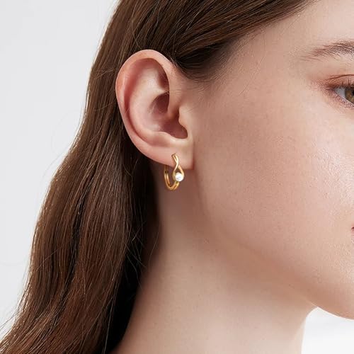 Gold Hoop Earrings for Women 14K Gold Earrings for Women Pearl Hoops Earring for Womens Hoop Gentle Romantic Design Womens Hoops Earring2