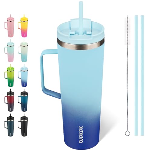 Image of BJPKPK 30oz Insulated Tumbler with Handle, Lid & Straw, Stainless Steel