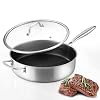 DELARLO Tri Ply Stainless Steel 55QT Saute Pan With Lid Nonstick 123 Inch Deep Frying Pan Induction Large Skillet Cooker Pan for Chefs 12inch Chefs Pan Dishwasher Oven Safe 650