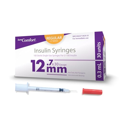 Image of SureComfort U-100 Insulin Syringes 30G x 1 /2 inch 3 /10cc (12.7 mm), For Diabetes Care, Box of 100