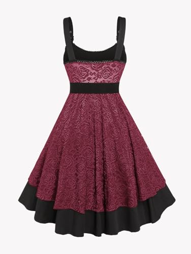 Image of Rosegal Women Plus Size Retro Lace Belt Party Cocktail Dress | 1950s Vintage Dress, Wedding Guest-Formal Bridesmaid Dress, Sleeveless Midi Dress, Retro Rockabilly Pinup Dress