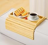 Bamboo Foldable Sofa Armrest Tray - Anti-Dropping Couch Arm Table for Phone, Cups, Snacks, Drinks - Flexible and Foldable - Gift for Housewarming, Birthday