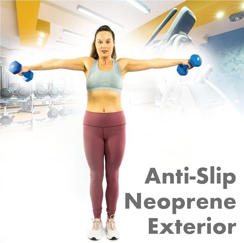 Bestfor Pair of 5kg Hex Anti Roll Non Slip Neoprene Dumbbell Weights For Exercise, Fitness, Workouts, Lifting with Exercise Chart