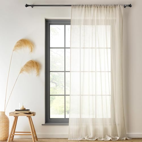 Image of Curtain Rods for Windows 2 Pack 36-48 inch, 5 /8 inch Matte Black Curtain Rod with Brackets Adjustable by Splicing for Bedroom Kitchen Study Living Room